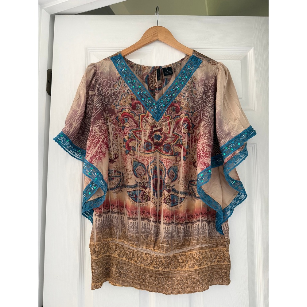 Womens‎ Short Sleeve Boxy Trendy Print Boho Blouse Top Tunic
